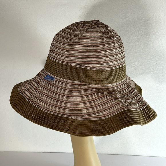 Wallaroo Hat Co Ginger Style Wide Brim UPF 50+ Browns & Cream Striped Sun Hat - Picture 4 of 11